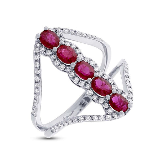 Diamond & 1.08ct Ruby 14k White Gold Ring - 0.36ct