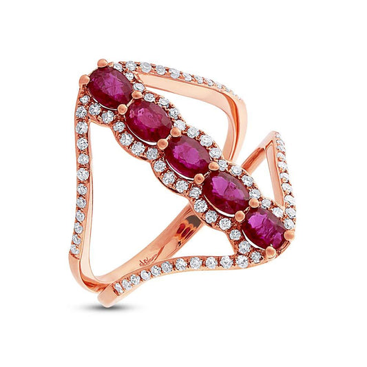 Diamond & 1.08ct Ruby 14k Rose Gold Ring - 0.36ct