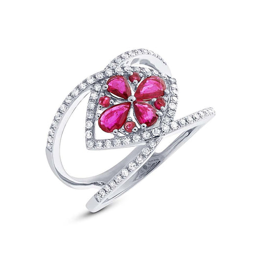 Diamond & 0.80ct Ruby 14k White Gold Ring - 0.34ct