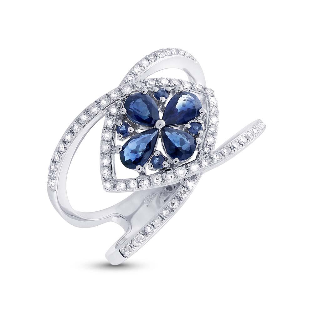 Diamond & 0.92ct Blue Sapphire 14k White Gold Ring - 0.34ct