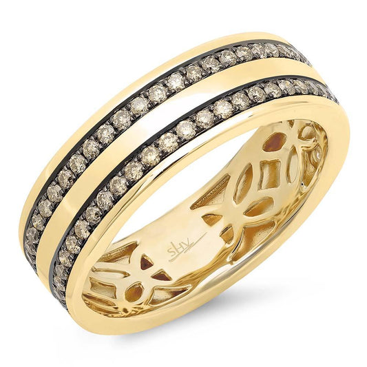 14k Yellow Gold Champagne Diamond Men's Band - 0.86ct