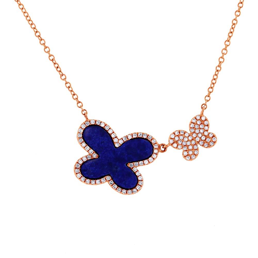 Diamond & 1.27ct Lapis 14k Rose Gold Butterfly Necklace - 0.25ct