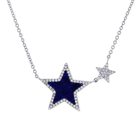 Diamond & 0.70ct Lapis 14k White Gold Star Necklace - 0.18ct
