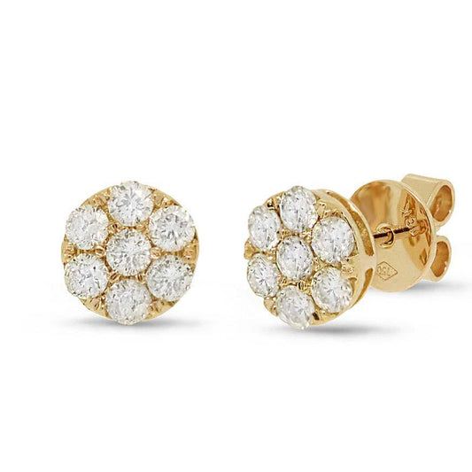 18k Yellow Gold Diamond Cluster Stud Earring - 0.83ct