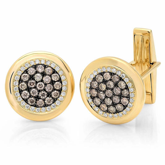 14k Yellow Gold White & Champagne Diamond Cuff Links - 1.00ct