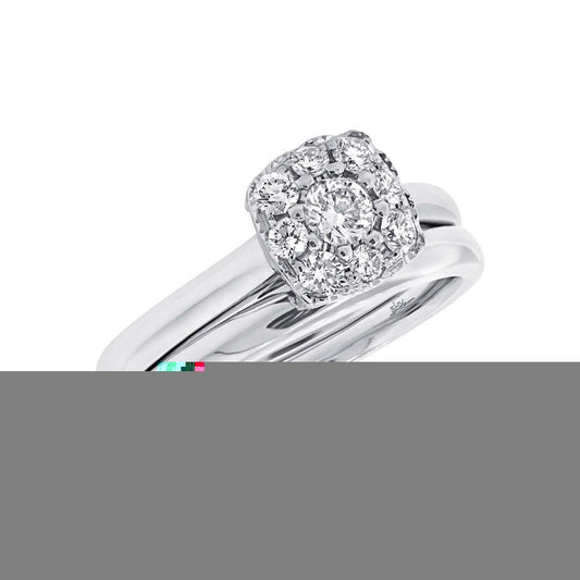 14k White Gold Diamond Wedding Set Cluster - 0.53ct