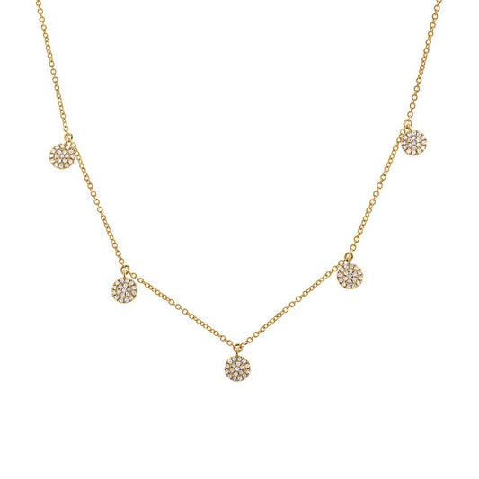 14k Yellow Gold Diamond Pave Circle Necklace - 0.22ct
