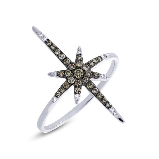 14k White Gold White & Champagne Diamond North Star Ring - 0.24ct