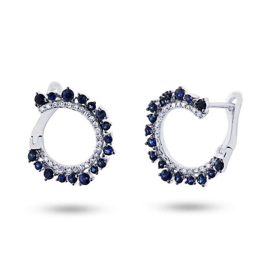 Diamond & 0.78ct Blue Sapphire 14k White Gold Earring - 0.20ct