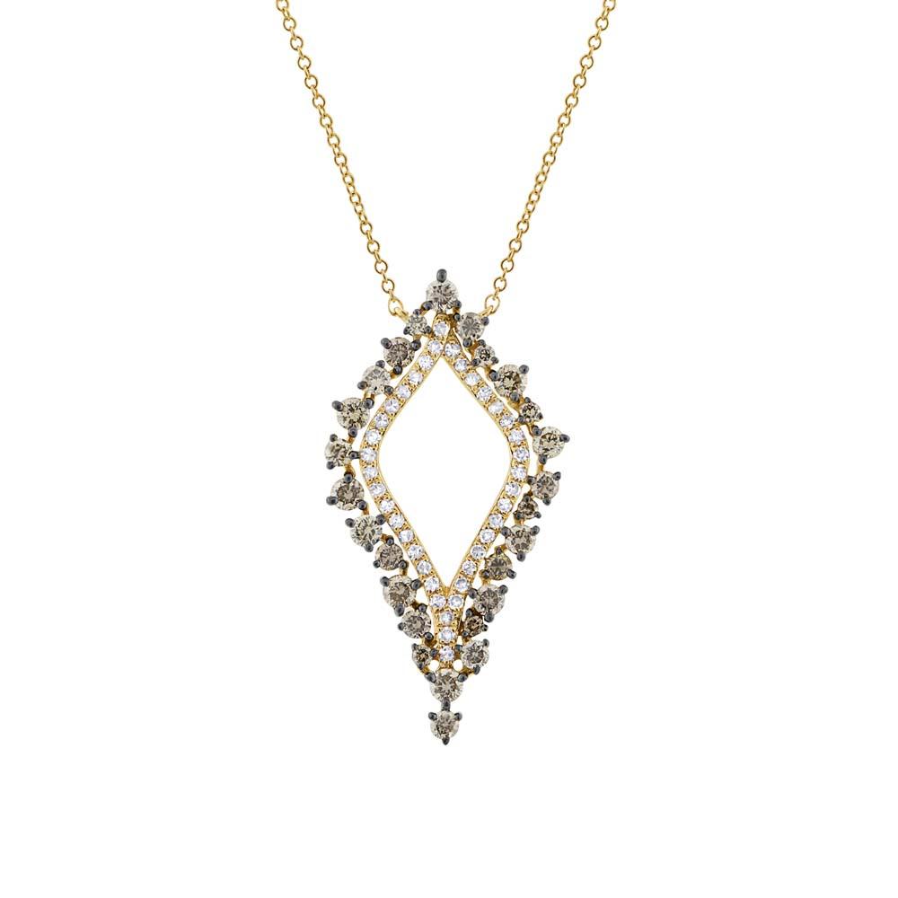 14k Yellow Gold White & Champagne Diamond Necklace - 0.94ct V0068