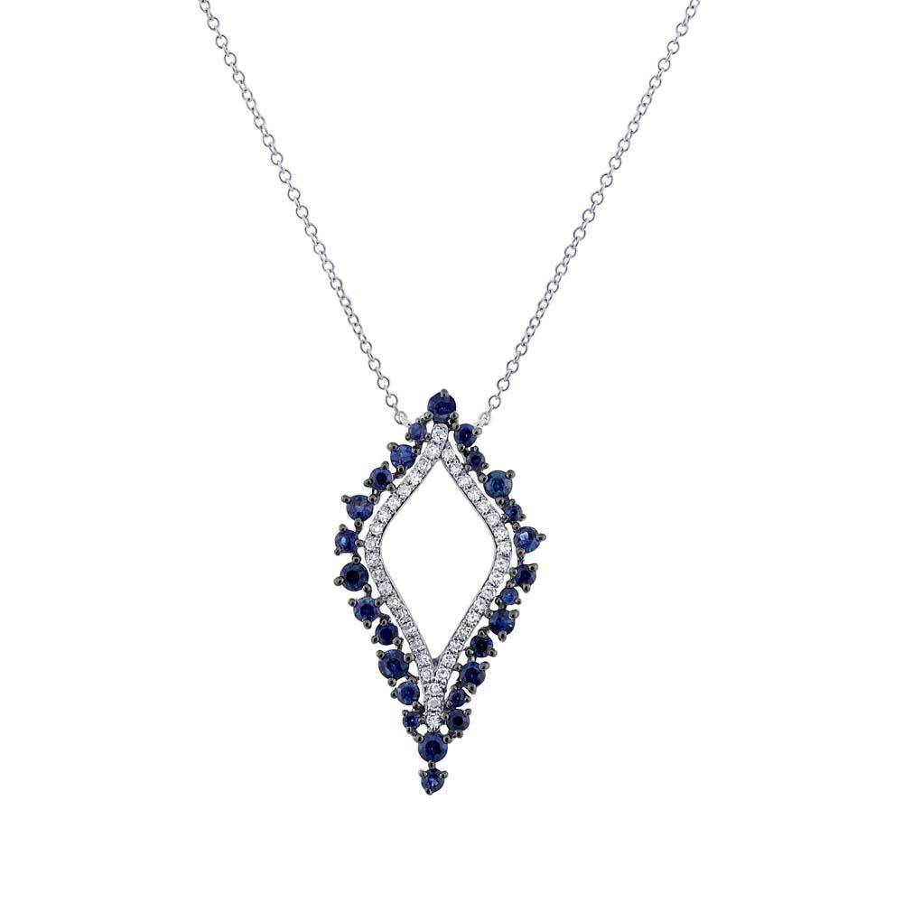 Diamond & 0.86ct Blue Sapphire 14k White Gold Necklace - 0.19ct
