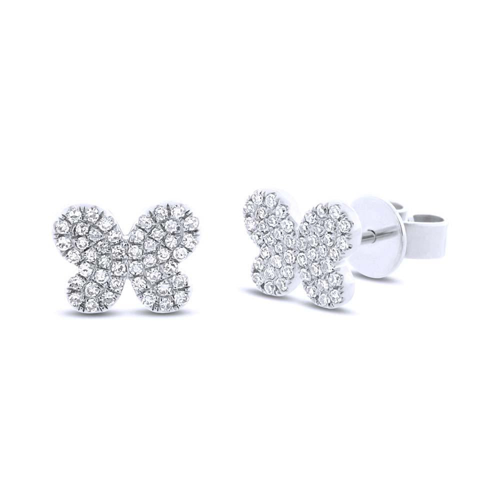 14k White Gold Diamond Pave Butterfly Earring - 0.22ct