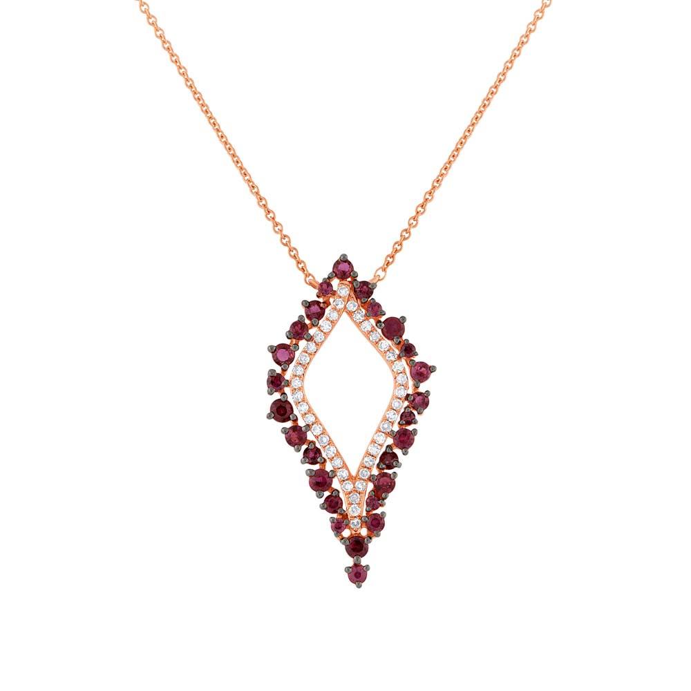 Diamond & 0.81ct Ruby 14k Rose Gold Necklace - 0.19ct