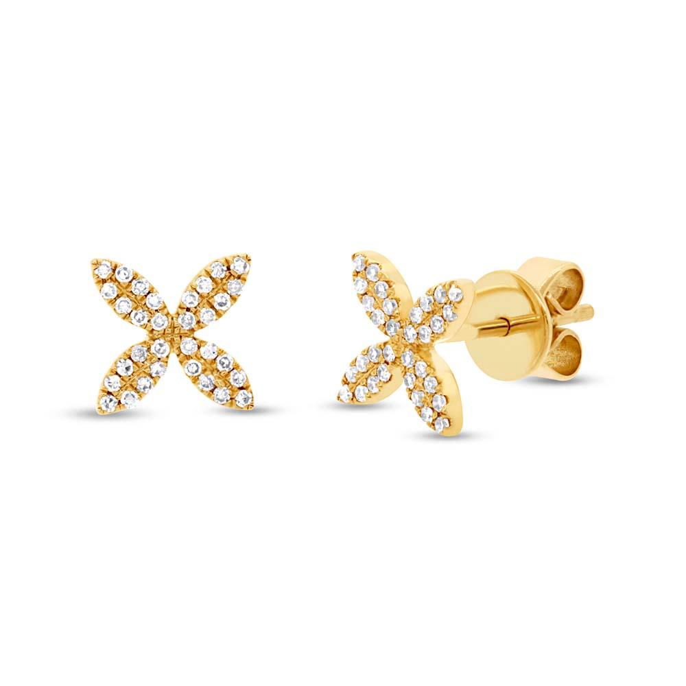 14k Yellow Gold Diamond Flower Earring - 0.16ct