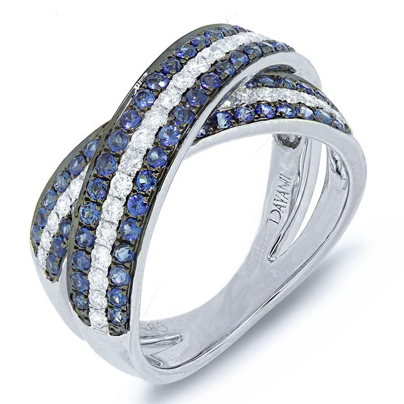 Diamond & 1.00ct Blue Sapphire 14k White Gold Bridge Ring - 0.43ct
