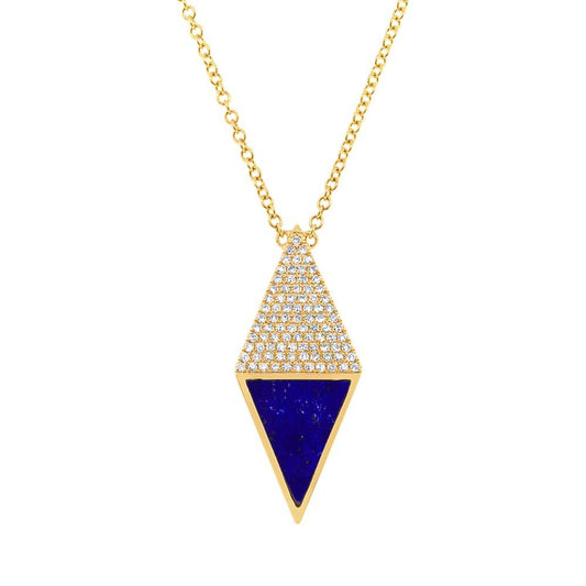 Diamond & 0.63ct Lapis 14k Yellow Gold Necklace - 0.18ct