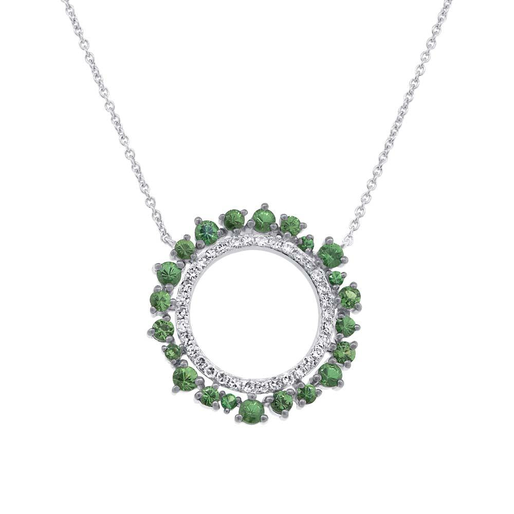 Diamond & 0.81ct Green Garnet 14k White Gold Necklace - 0.17ct