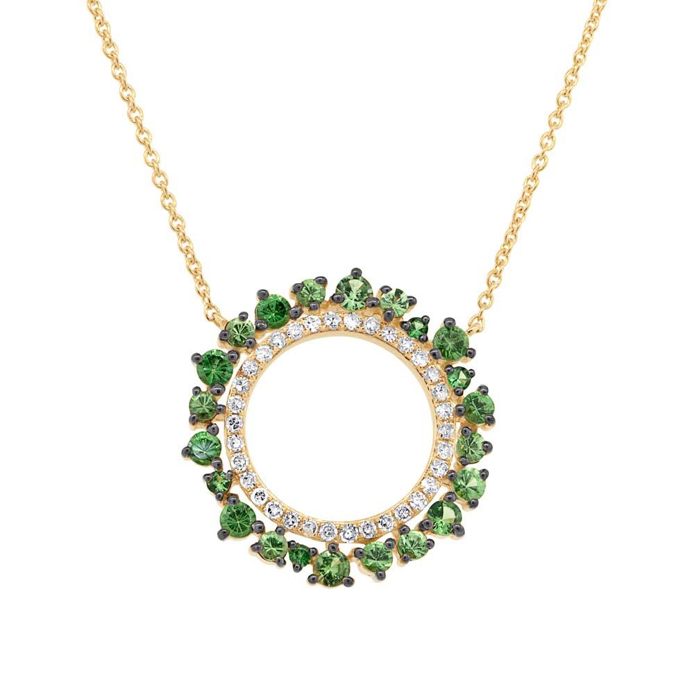 Diamond & 0.81ct Green Garnet 14k Yellow Gold Necklace - 0.17ct