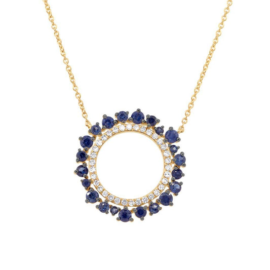 Diamond & 0.77ct Blue Sapphire 14k Yellow Gold Necklace