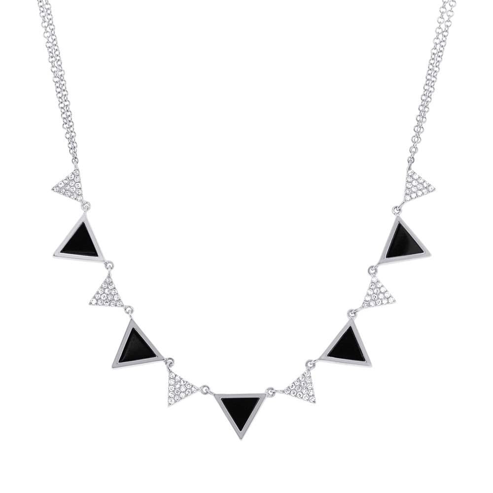 Diamond & 1.00ct Onyx 14k White Gold Triangle Necklace - 0.26ct