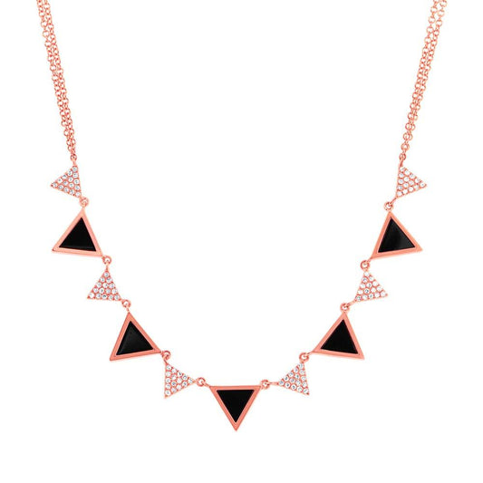 Diamond & 1.00ct Onyx 14k Rose Gold Triangle Necklace - 0.26ct