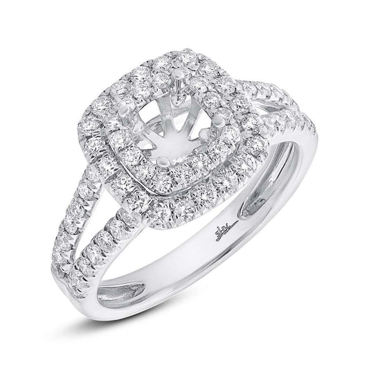 14k White Gold Diamond Semi-mount Ring for 5x5mm Center - 0.73ct