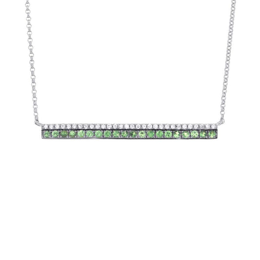 14k Classy White Gold Diamond & 0.27ct Green Garnet Bar Necklace V0132