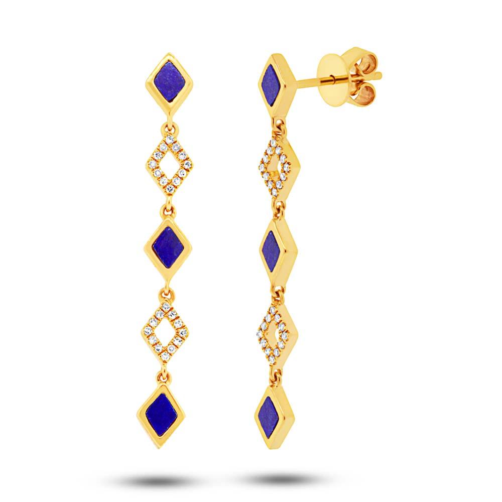 Diamond & 0.51ct Lapis 14k Yellow Gold Earring - 0.11ct