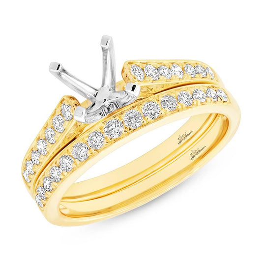 14k Yellow Gold Diamond Semi-mount Ring 2-pc for 0.75ct Center - 0.48ct