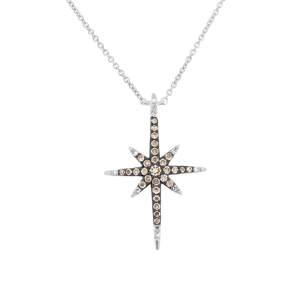 14k White Gold White & Champagne Diamond North Star Necklace - 0.24ct V0064