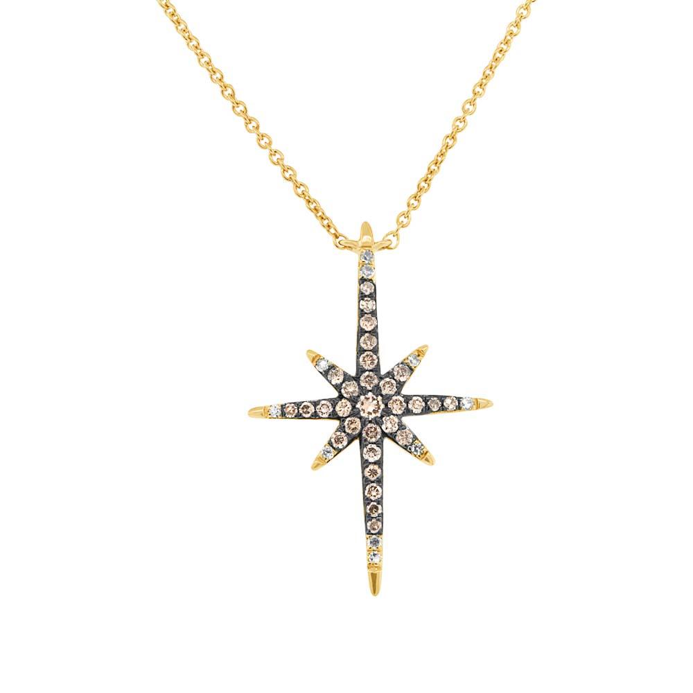 14k Yellow Gold White & Champagne Diamond North Star Necklace - 0.24ct V0069