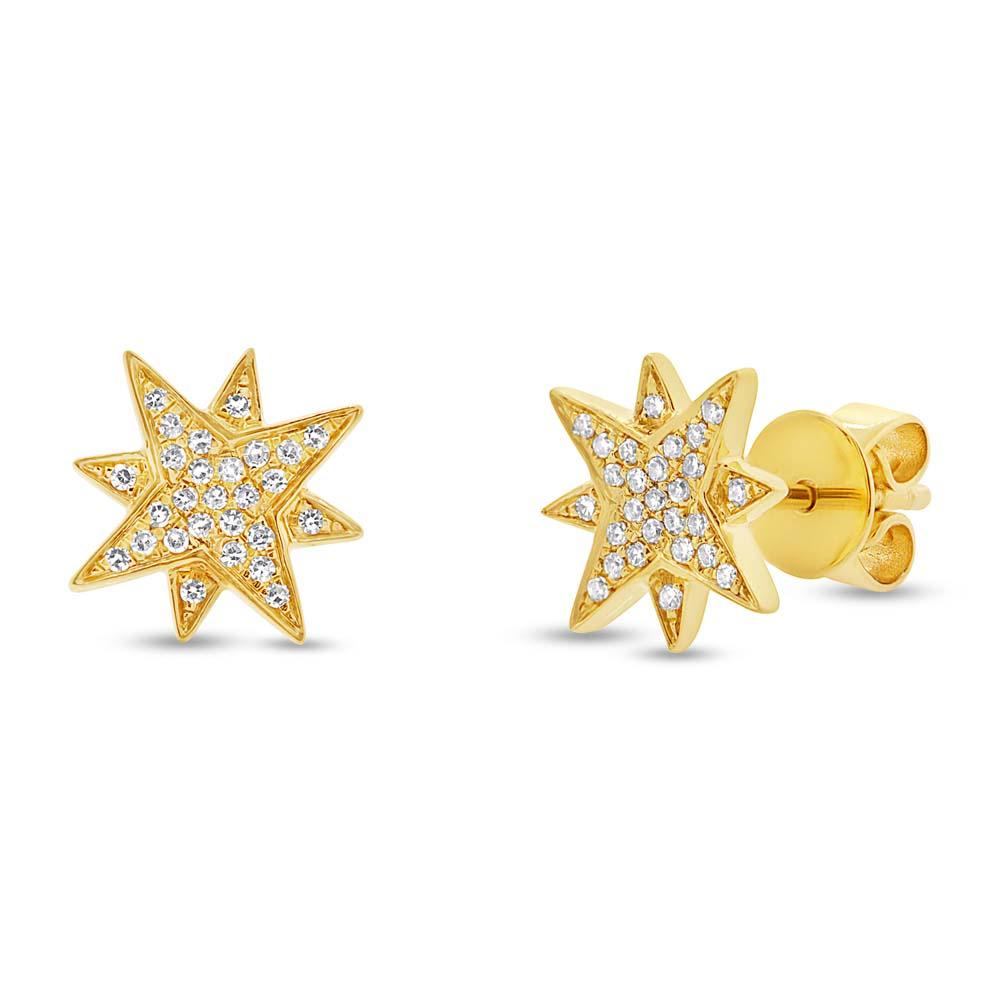 14k Yellow Gold Diamond Star Earring - 0.11ct