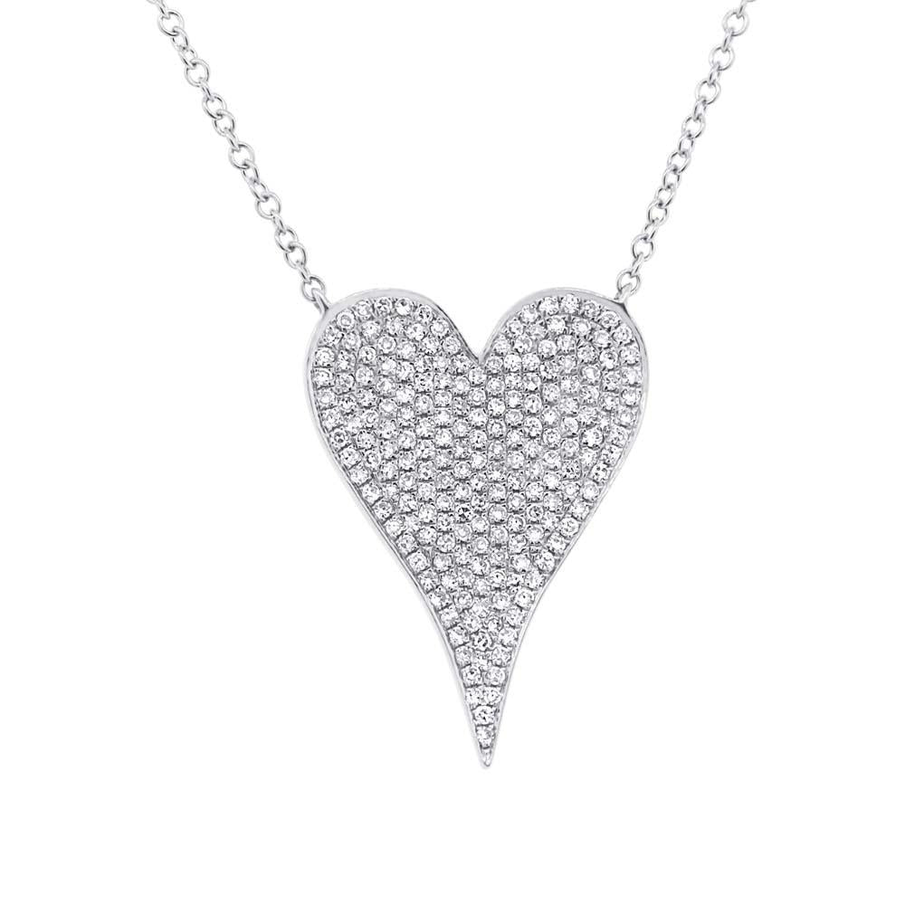 14k White Gold  Classy Diamond Heart Necklace - 0.43ct V0038