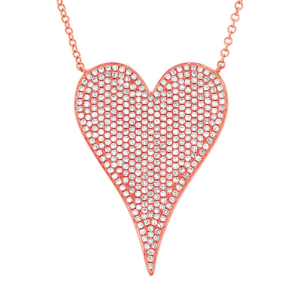 14k Classy Rose Gold Fashionable Diamond Heart Necklace - 0.83ct V0176