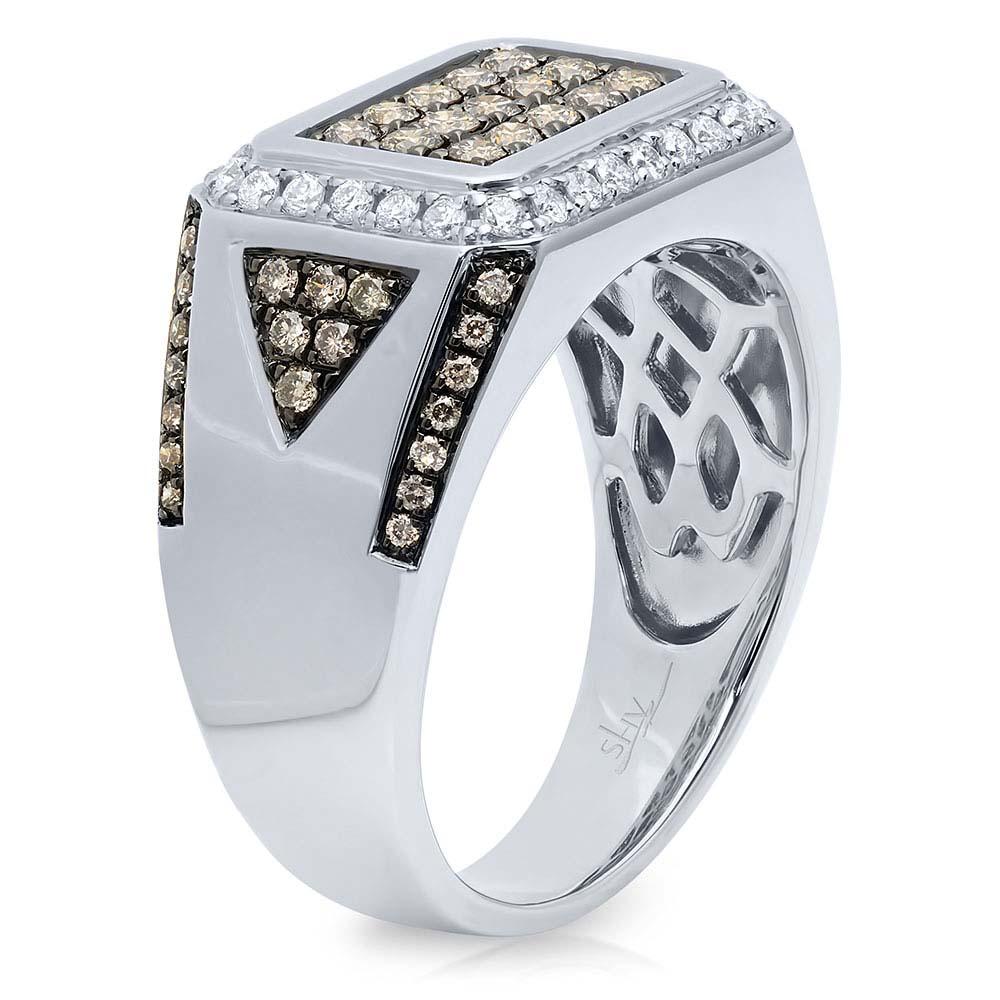 14k White Gold White & Champagne Diamond Men's Ring Size 8.25 - 1.02ct