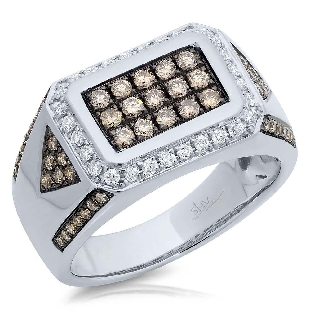 14k White Gold White & Champagne Diamond Men's Ring Size 8.25 - 1.02ct