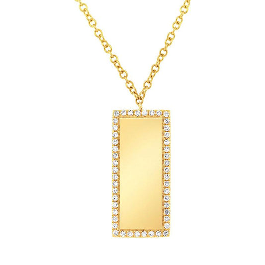 14k Yellow Gold Diamond Bar ID Pendant
