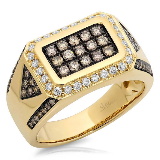 14k Yellow Gold White & Champagne Diamond Men's Ring - 1.02ct
