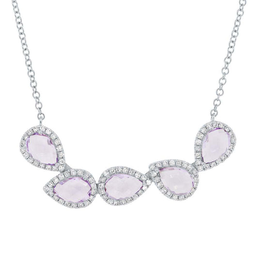 Diamond & 1.71ct Amethyst 14k White Gold Necklace - 0.25ct