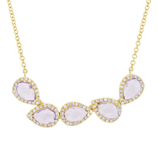 Diamond & 1.71ct Amethyst 14k Yellow Gold Necklace - 0.25ct