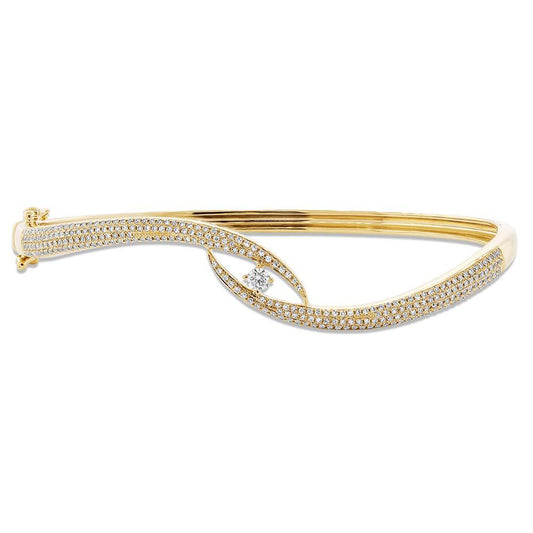 14k Yellow Gold Diamond Pave Bangle - 0.70ct