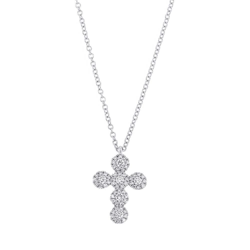 14k White Gold  Classy Diamond Cross Necklace - 0.25ct V0037