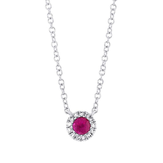 Diamond & 0.14ct Ruby 14k White Gold Diamond Pendant