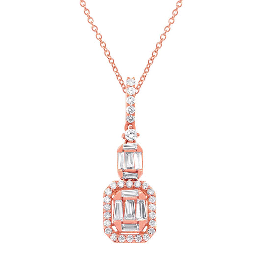 18k Rose Gold Diamond Baguette Pendant - 0.69ct