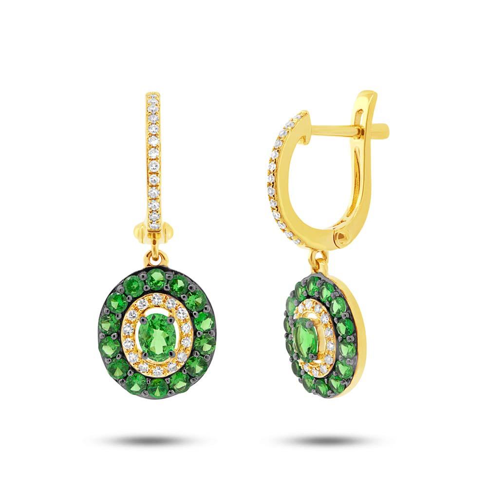 Diamond & 1.26ct Green Garnet 14k Yellow Gold Earring - 0.21ct