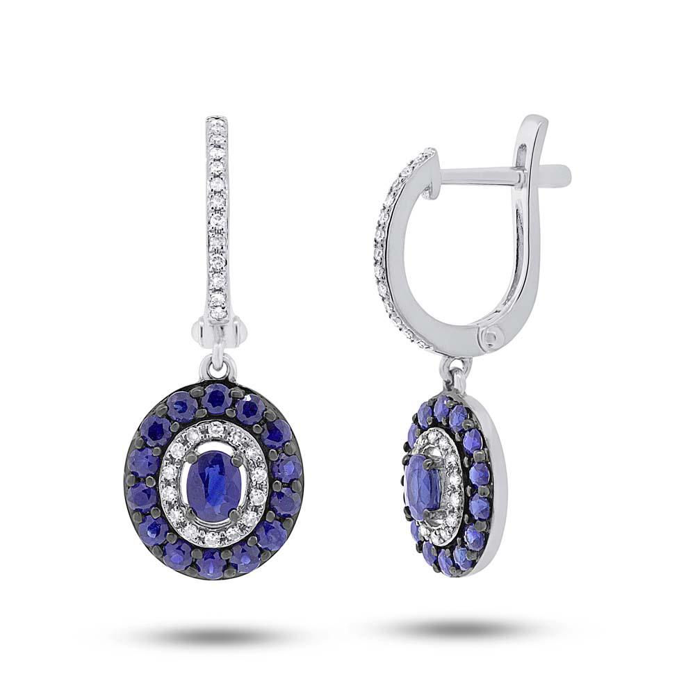 Diamond & 1.20ct Blue Sapphire 14k White Gold Earring - 0.21ct