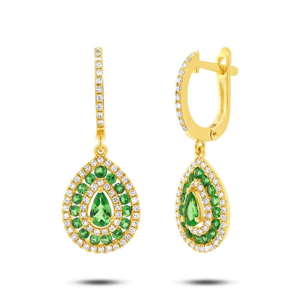 Diamond & 1.02ct Green Garnet 14k Yellow Gold Earring - 0.47ct