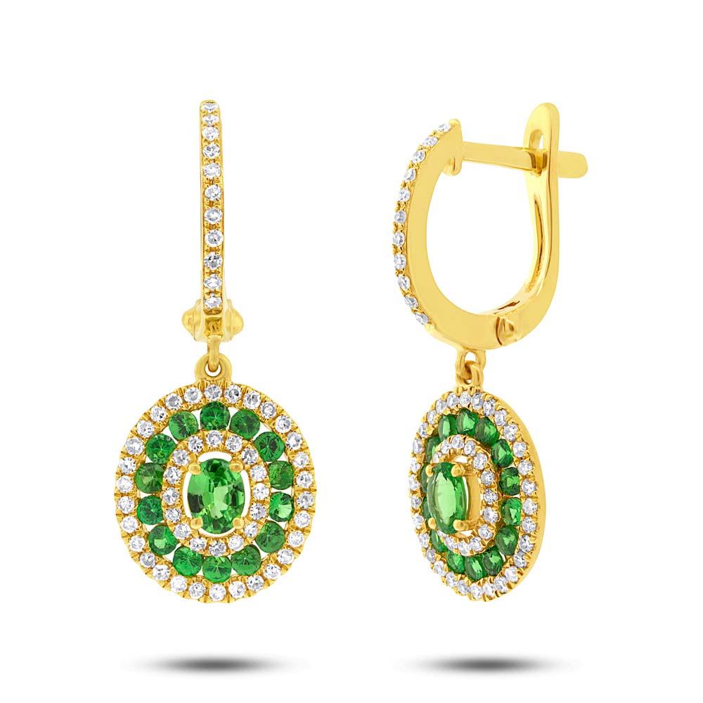 Diamond & 0.95ct Green Garnet 14k Yellow Gold Earring - 0.45ct