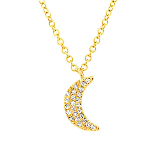 14k Yellow Gold Crescent Moon Pendant - 0.06ct