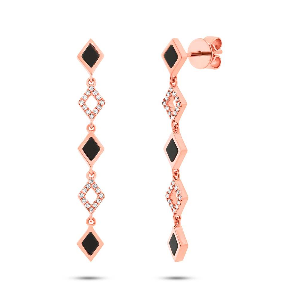 Diamond & 0.51ct Black Onyx 14k Rose Gold Earring - 0.11ct